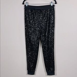 Trouvé Sequin Glam Black Drawstring Waist Lined Pants Joggers Women Size Small